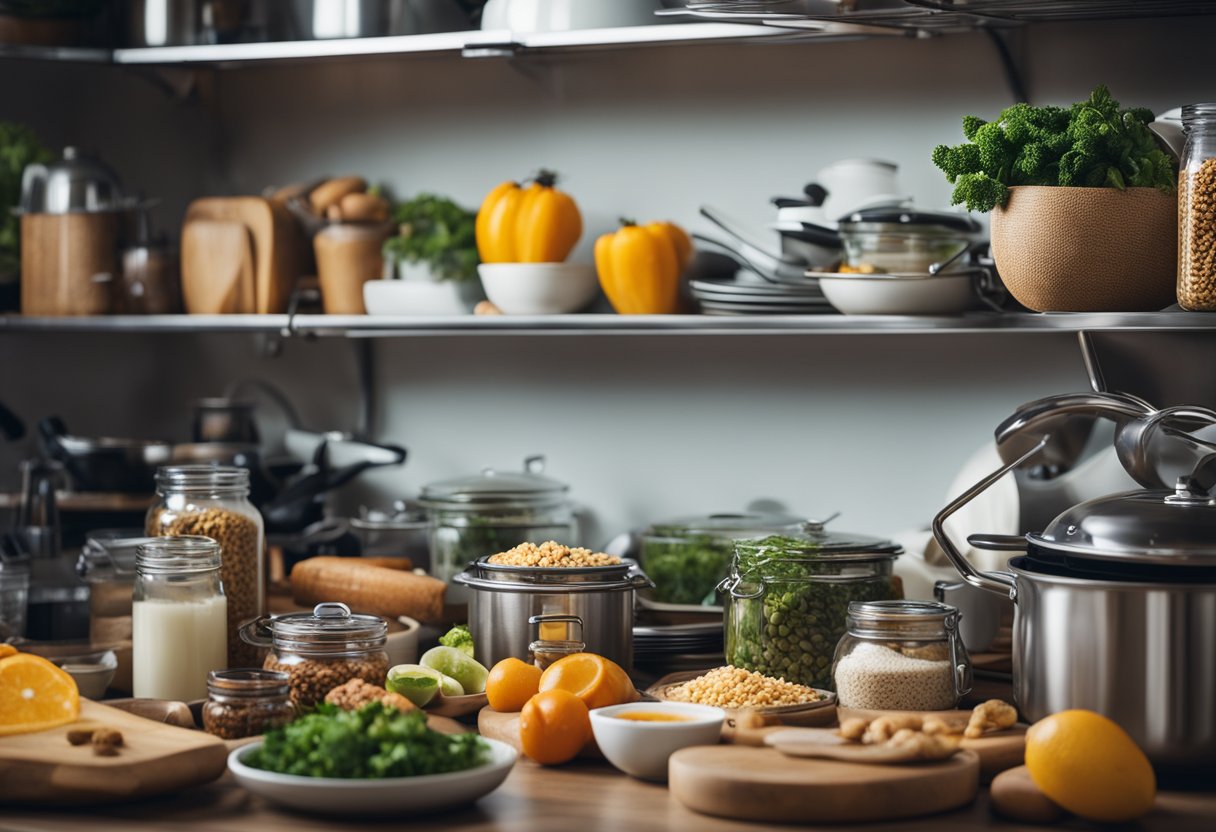 A cluttered kitchen with hidden pests among food and dishes