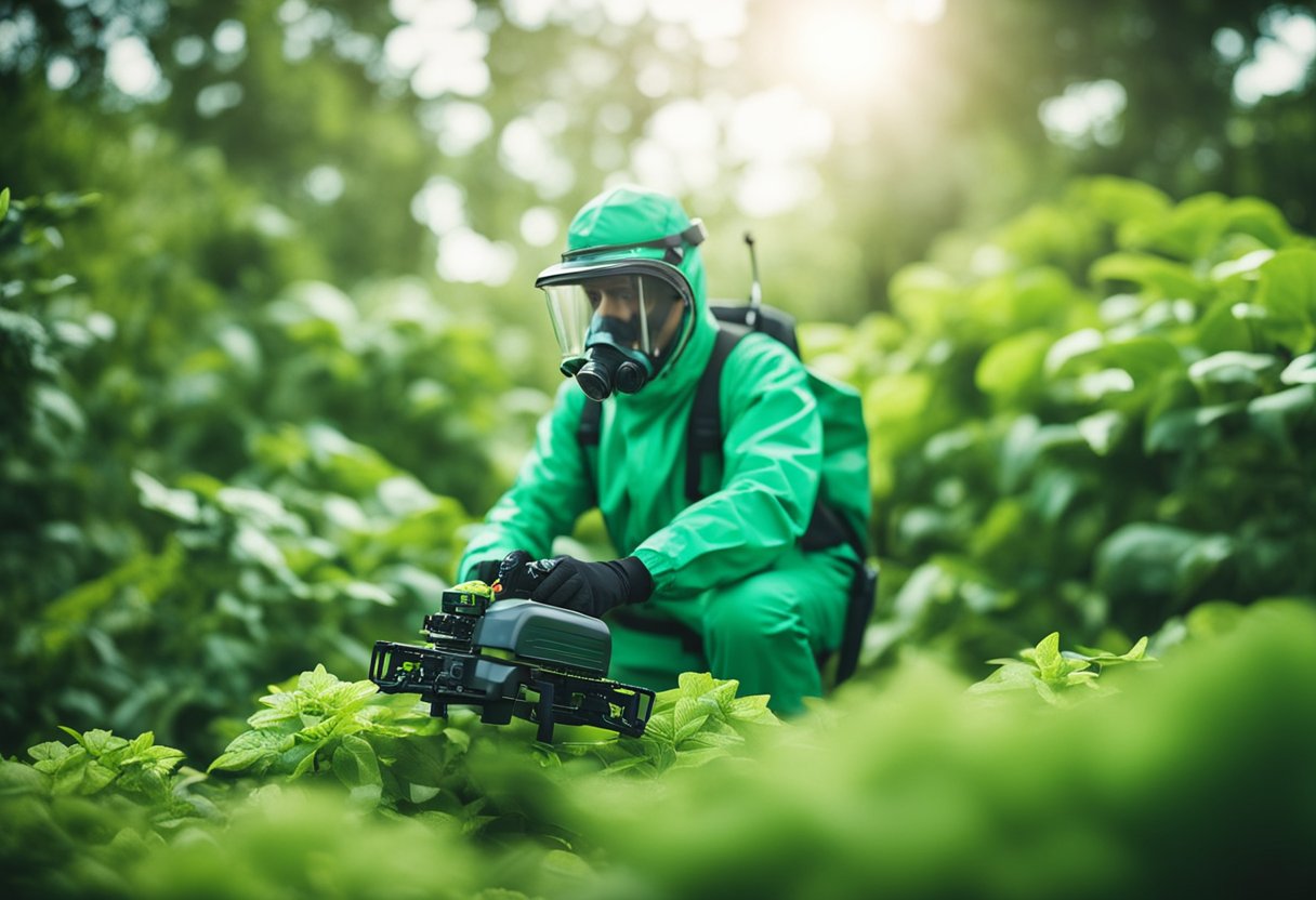 A futuristic pest control scene: Green alternatives replacing chemicals in pest control