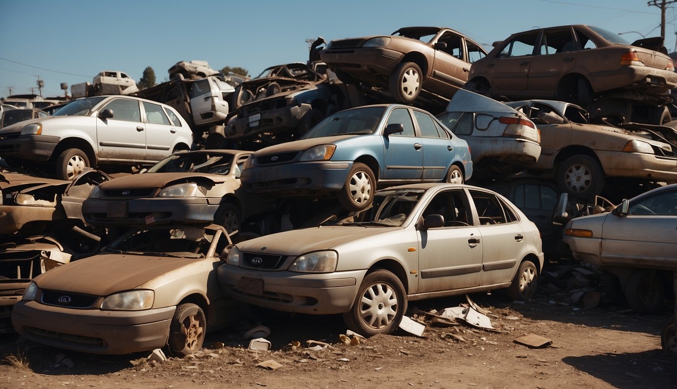 A pile of 2001-2005 Kia Rio cars