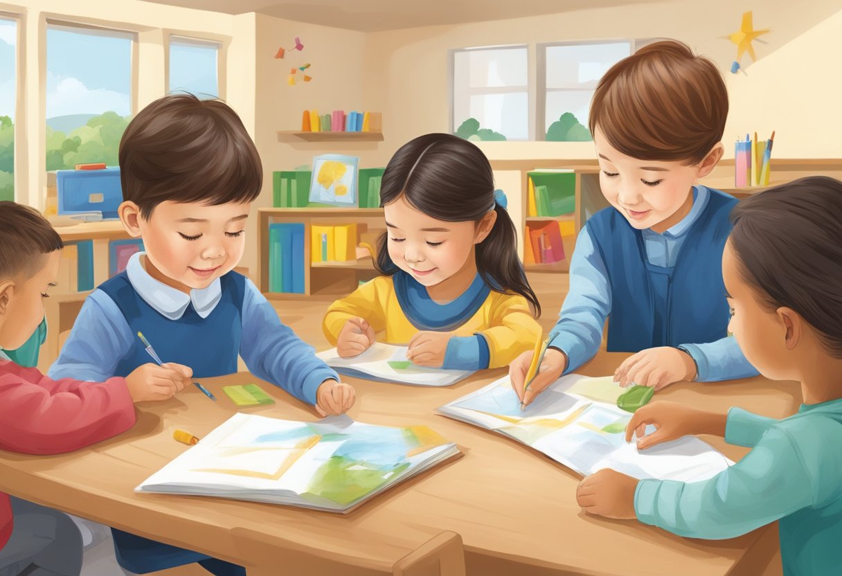 Children engaged in hands-on activities, reflecting on experiences, discussing with peers, and applying new knowledge in a primary classroom