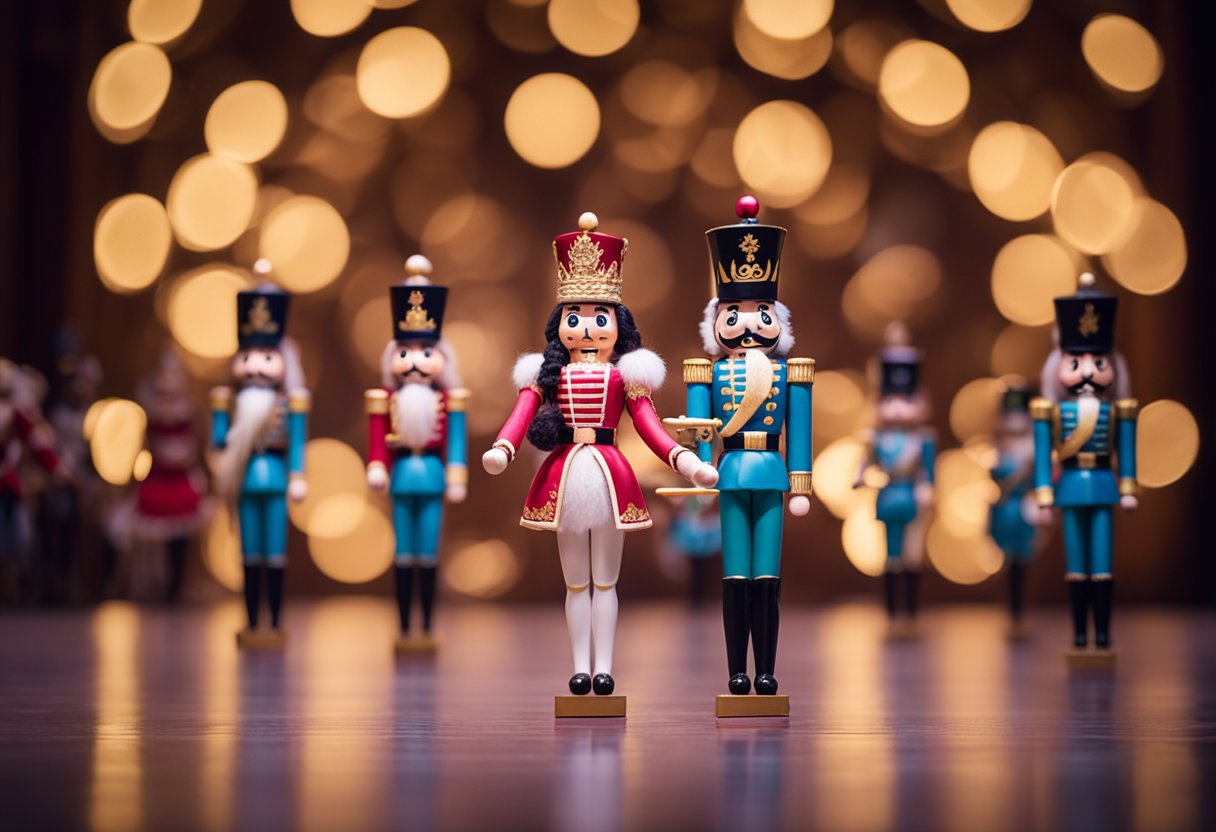 The Nutcracker's musical score fills the air as dancers gracefully perform on stage, bringing the holiday classic to life with enchanting movements and vibrant costumes