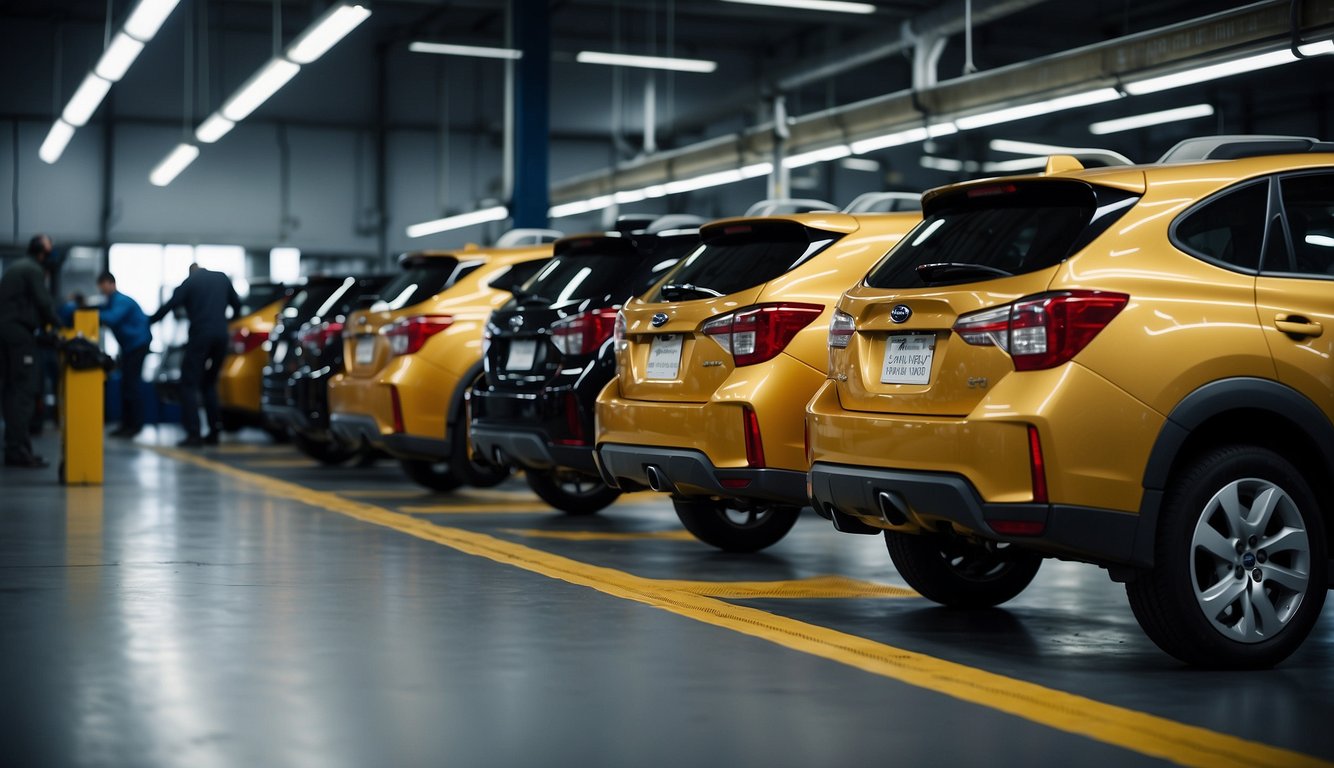 A row of Subaru cars lined up
