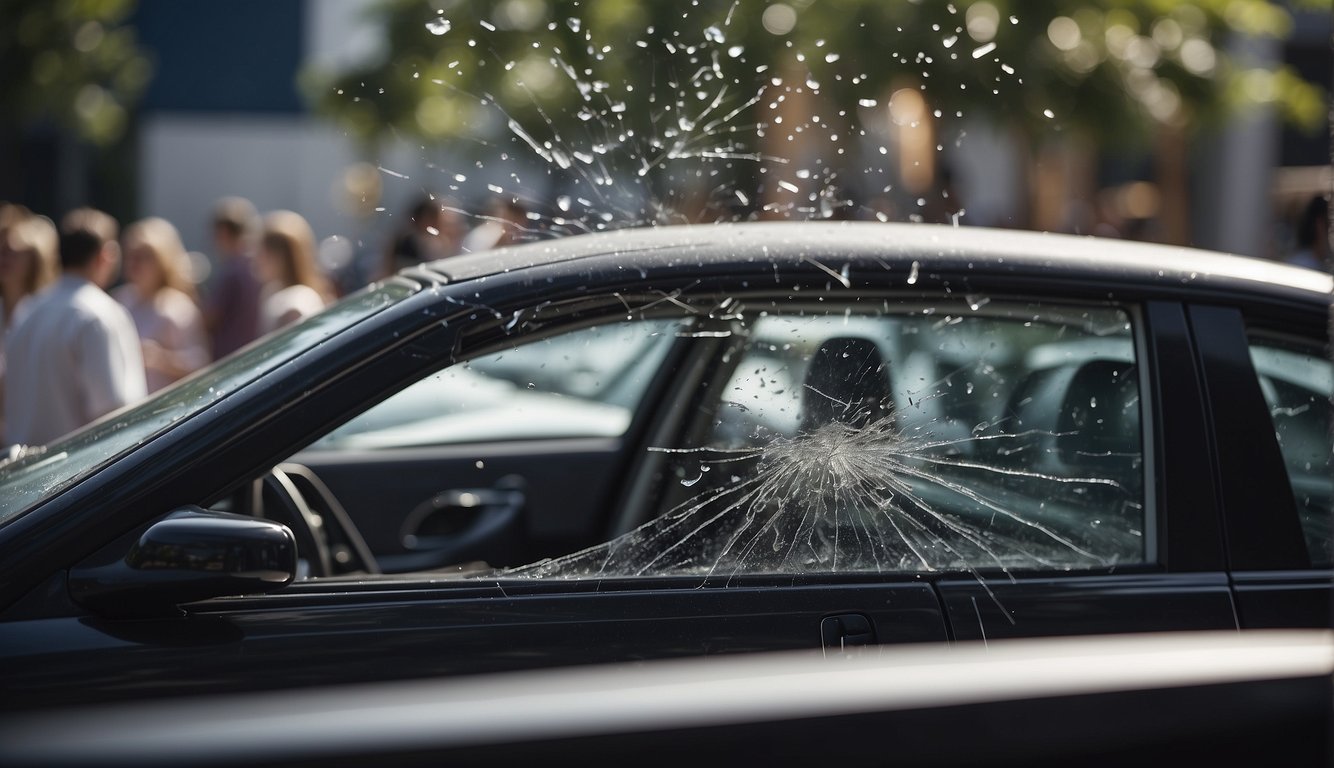 A car window shattering
