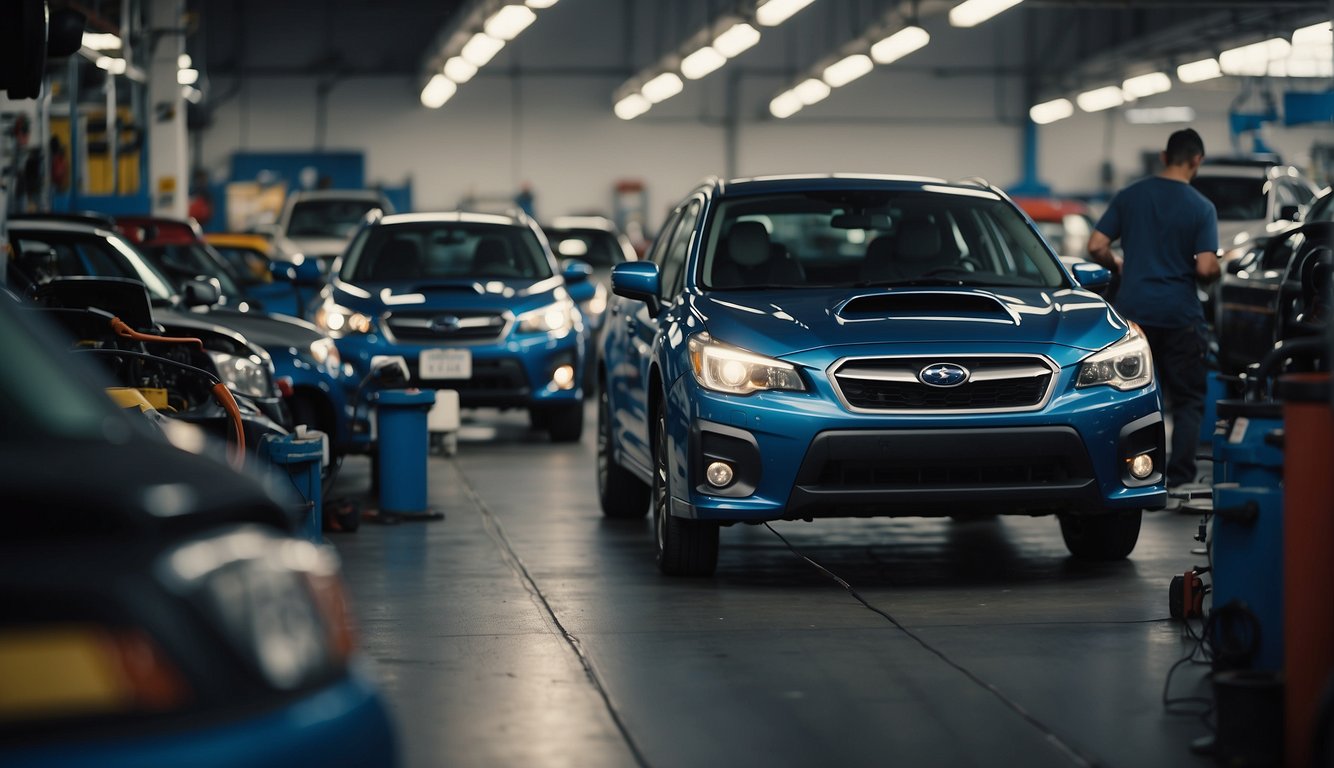 A crowded auto repair shop