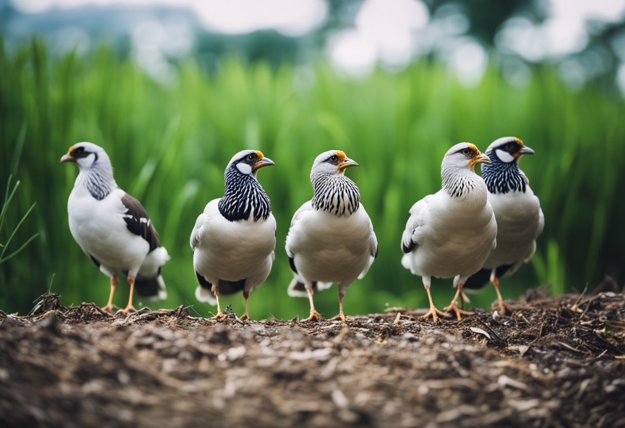 Birds infected with avian influenza virus, showing symptoms of illness and distress in their natural habitat