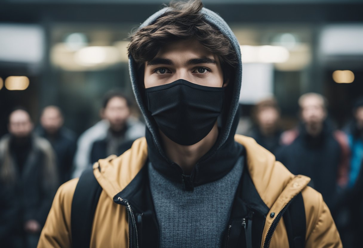 A student stands alone, surrounded by silence. Their mouth is covered, but their eyes speak volumes. A symbol of resistance and the fight for freedom of expression