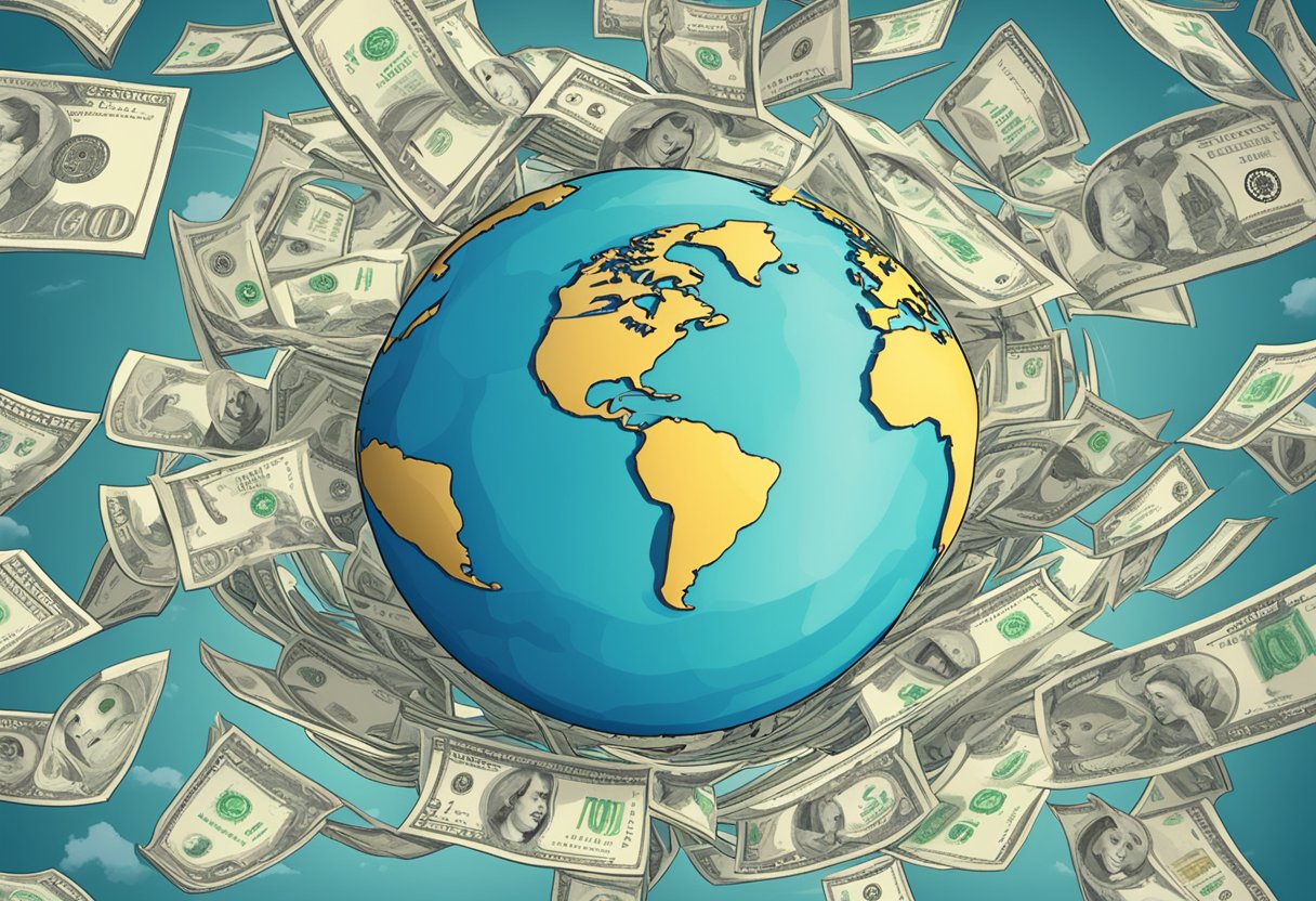 A globe surrounded by currency symbols, representing international affiliate marketing and earning commissions in dollars