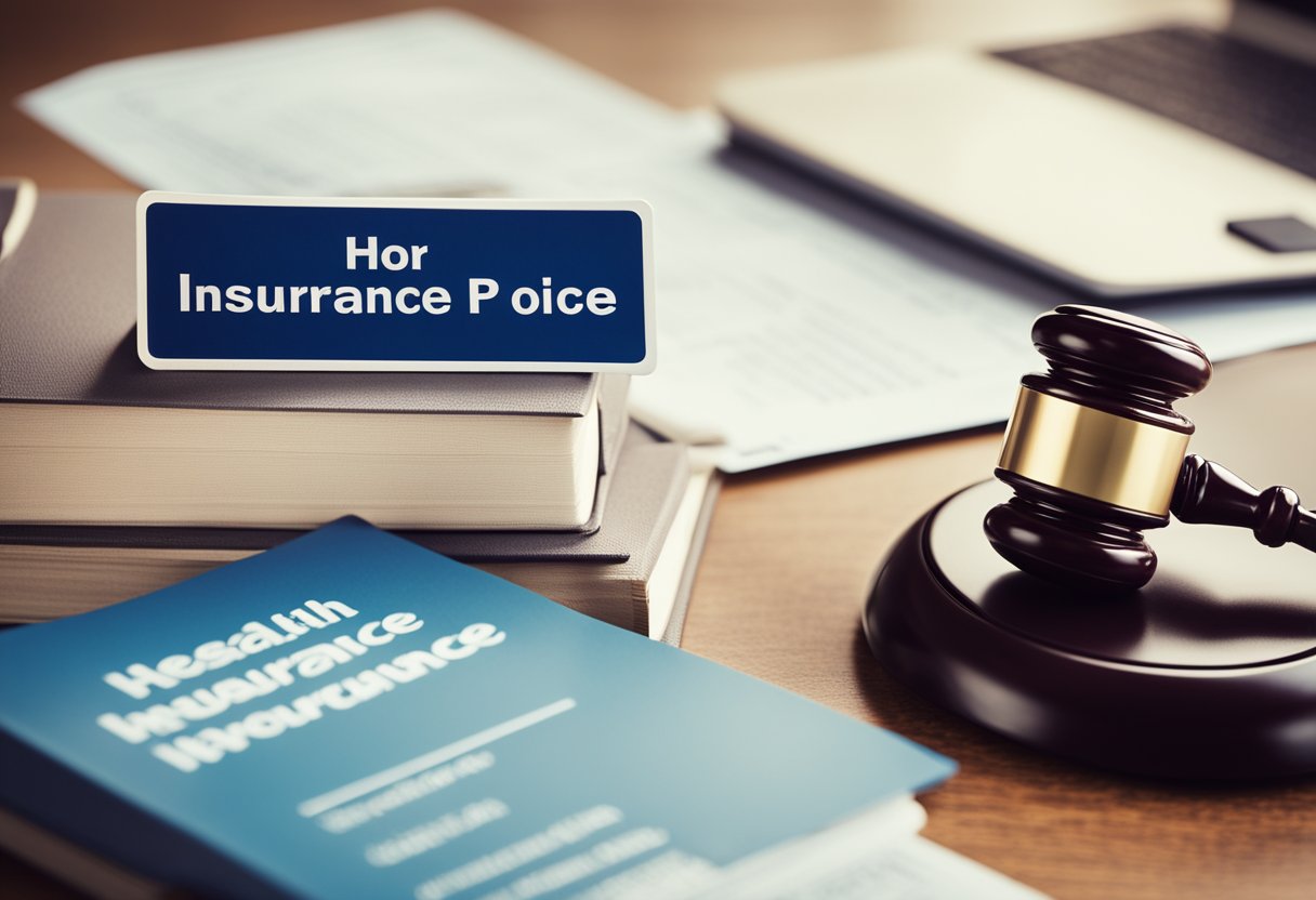 A variety of insurance policies are displayed on a desk, including health, life, auto, and home insurance documents