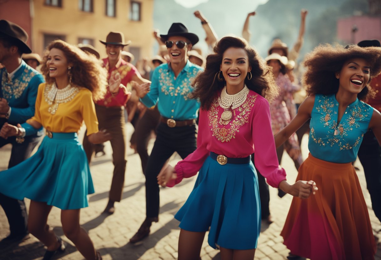 A group of young people dressed in vibrant, Western-inspired clothing dance energetically to swing music, defying the conservative norms of Soviet society