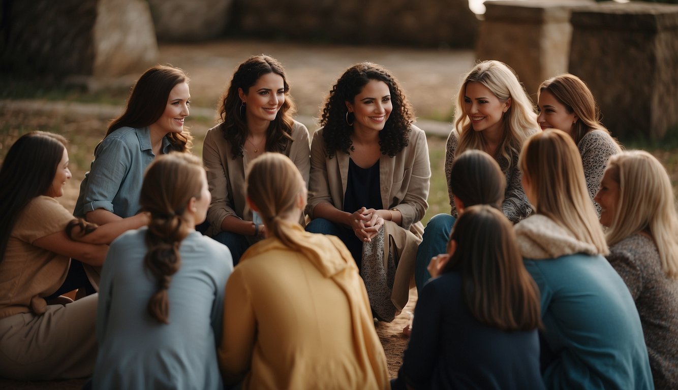 A group of women gather in a circle, sharing stories and wisdom. Their presence exudes strength and resilience, symbolizing the enduring legacy and influence of women in the early church and today