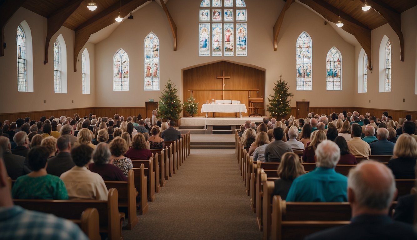 A church congregation transitions from traditional hymns to modern praise music, reflecting changing attitudes and beliefs in worship