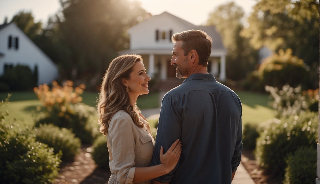 A couple stands side by side, facing a bright future together. Their home is filled with love, laughter, and cherished traditions, symbolizing the strong foundation of Christian marriage and family life