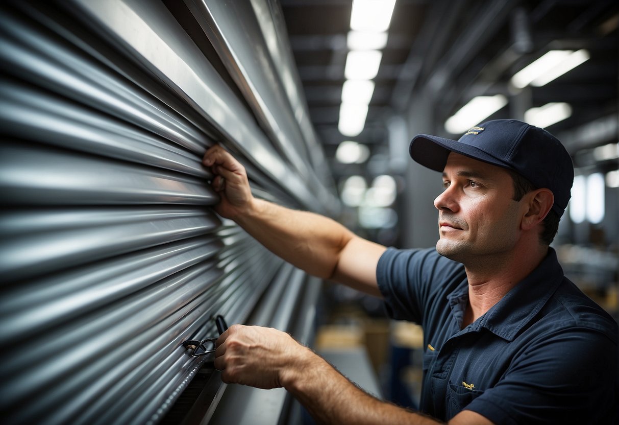 A technician installs and services roller shutters for a manufacturer