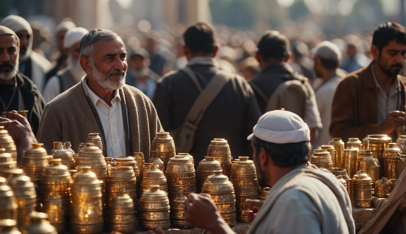 Christian pilgrims gather at holy sites, exchanging stories and prayers. Local vendors sell religious artifacts, creating a bustling market. The impact of faith and commerce intertwine in this sacred space