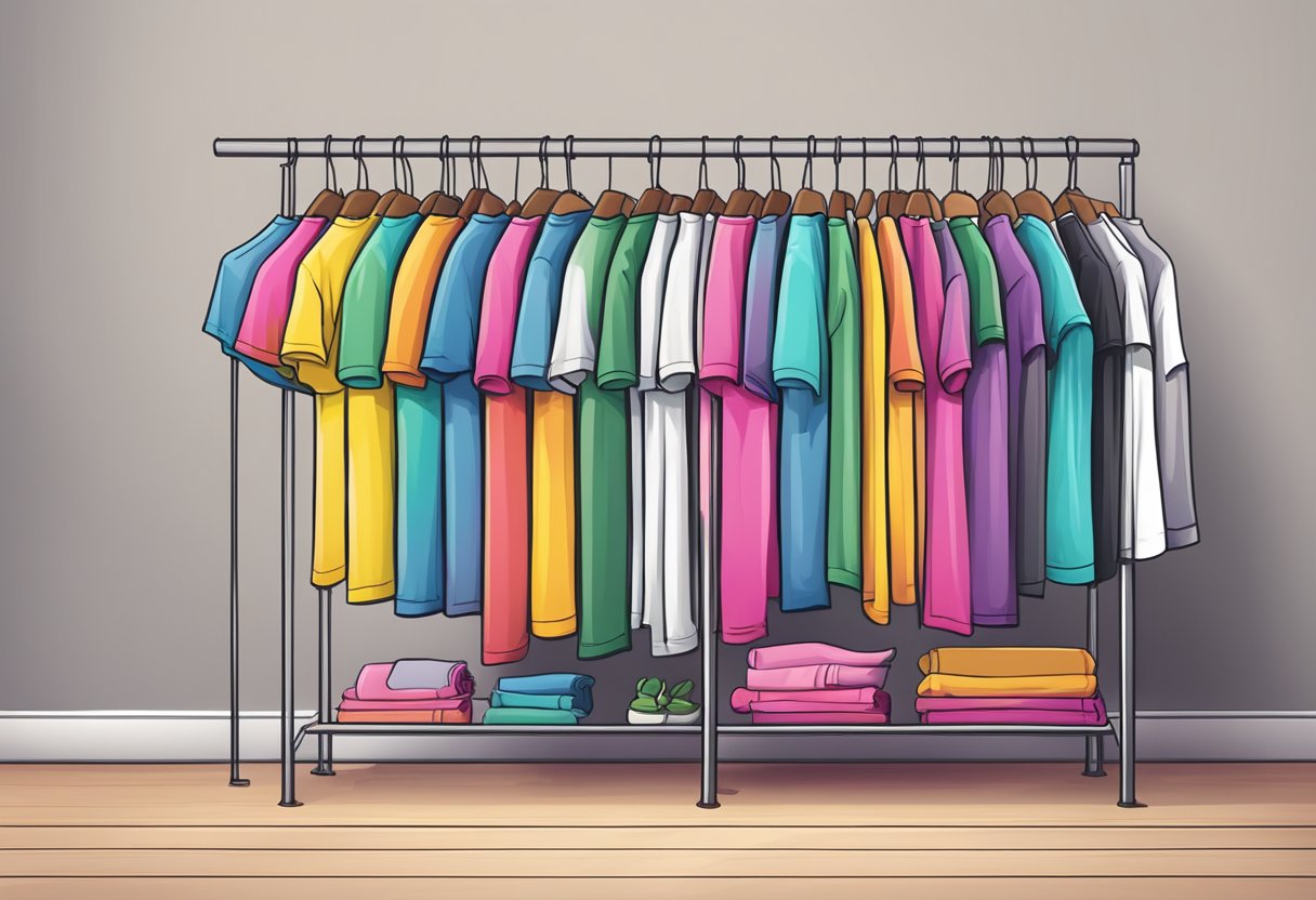 A colorful wardrobe of oversized quote t-shirts hanging on a clothing rack, with motivational and inspiring phrases