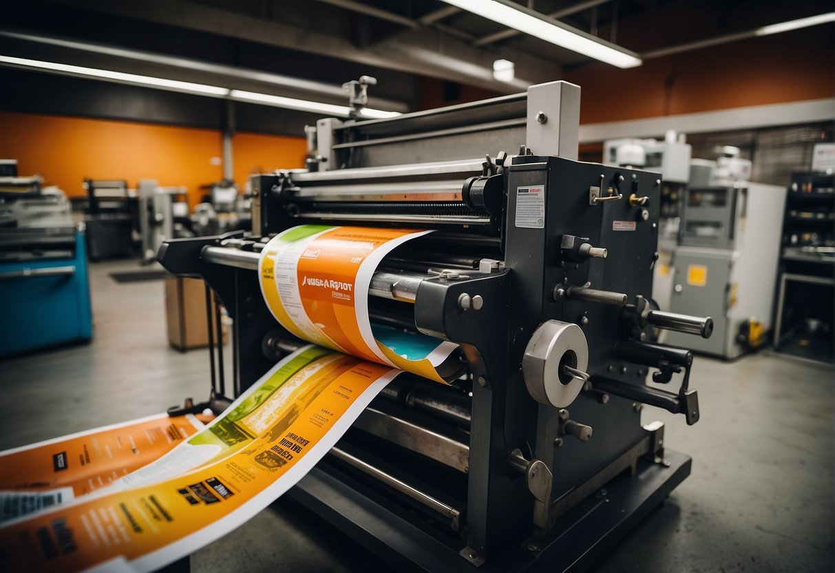 A large printing press in Orange County hums as it churns out colorful brochures and posters. Ink cartridges line the walls, and the smell of fresh paper fills the air