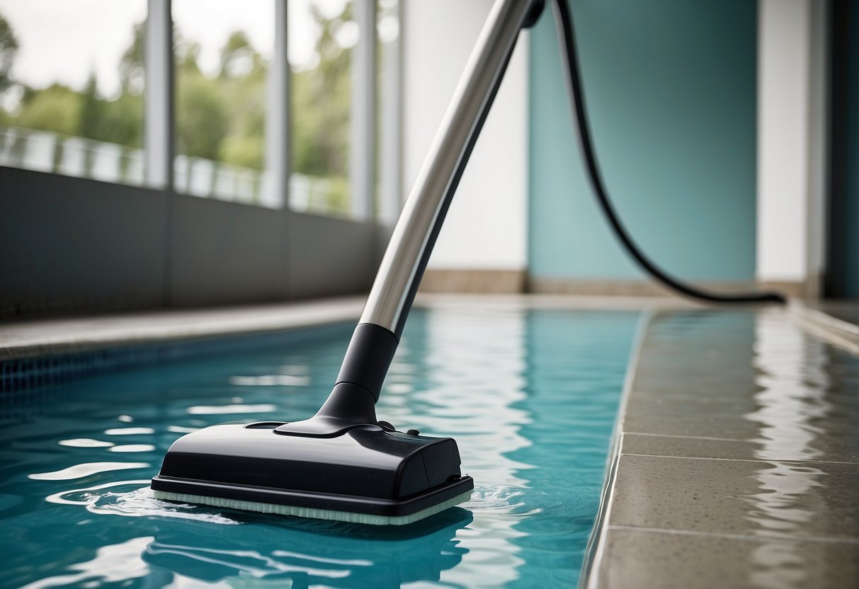 A vacuum cleaner removing debris from a pool floor, improving water quality