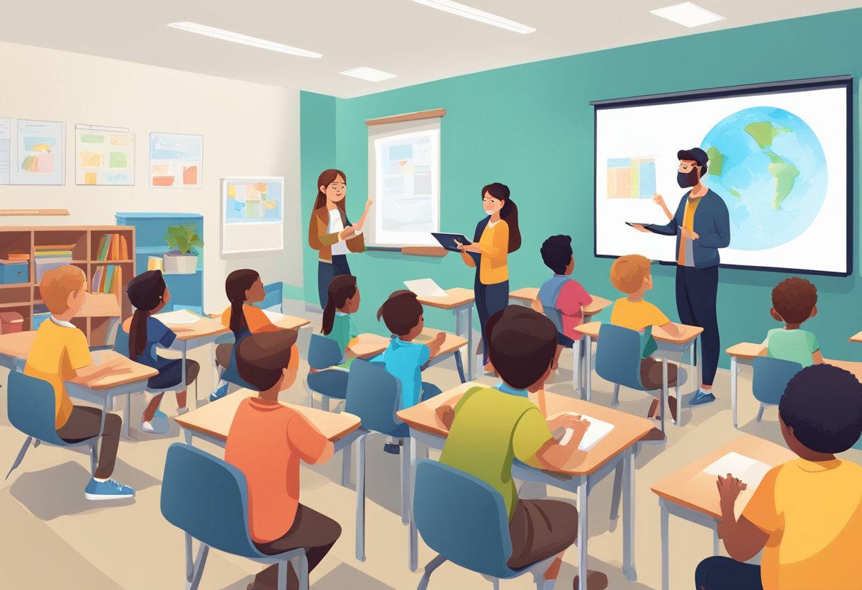 Using Game-Based Learning to Enhance Educational Outcomes: A Modern Approach to Teaching game-based,game-based learning LearningMole A classroom setting with students engaged in interactive games on tablets, while the teacher facilitates the learning process