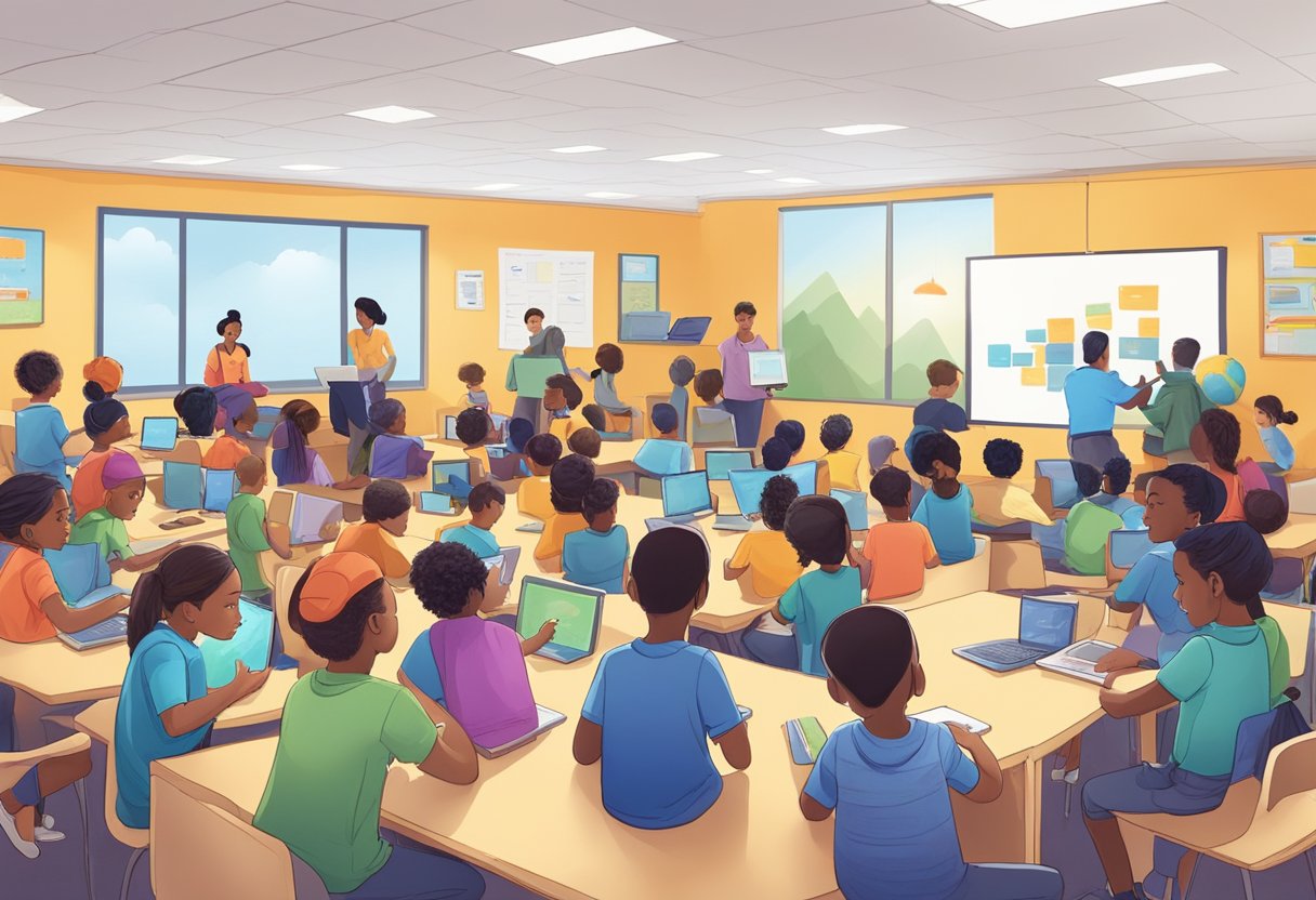 Introducing Coding to Young Learners: Engaging Strategies for Teachers Coding LearningMole Young learners surrounded by parents and community members, exploring coding tools with teachers. Excitement and collaboration fill the room as the group engages in hands-on learning