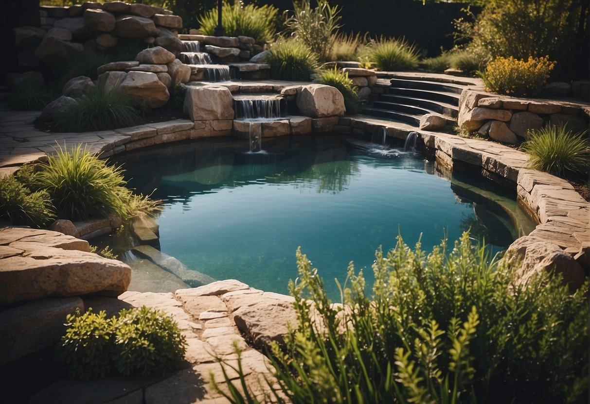 Crystal-clear pool water flows through a series of filters, removing debris and impurities. The filters play a crucial role in maintaining water quality and clarity