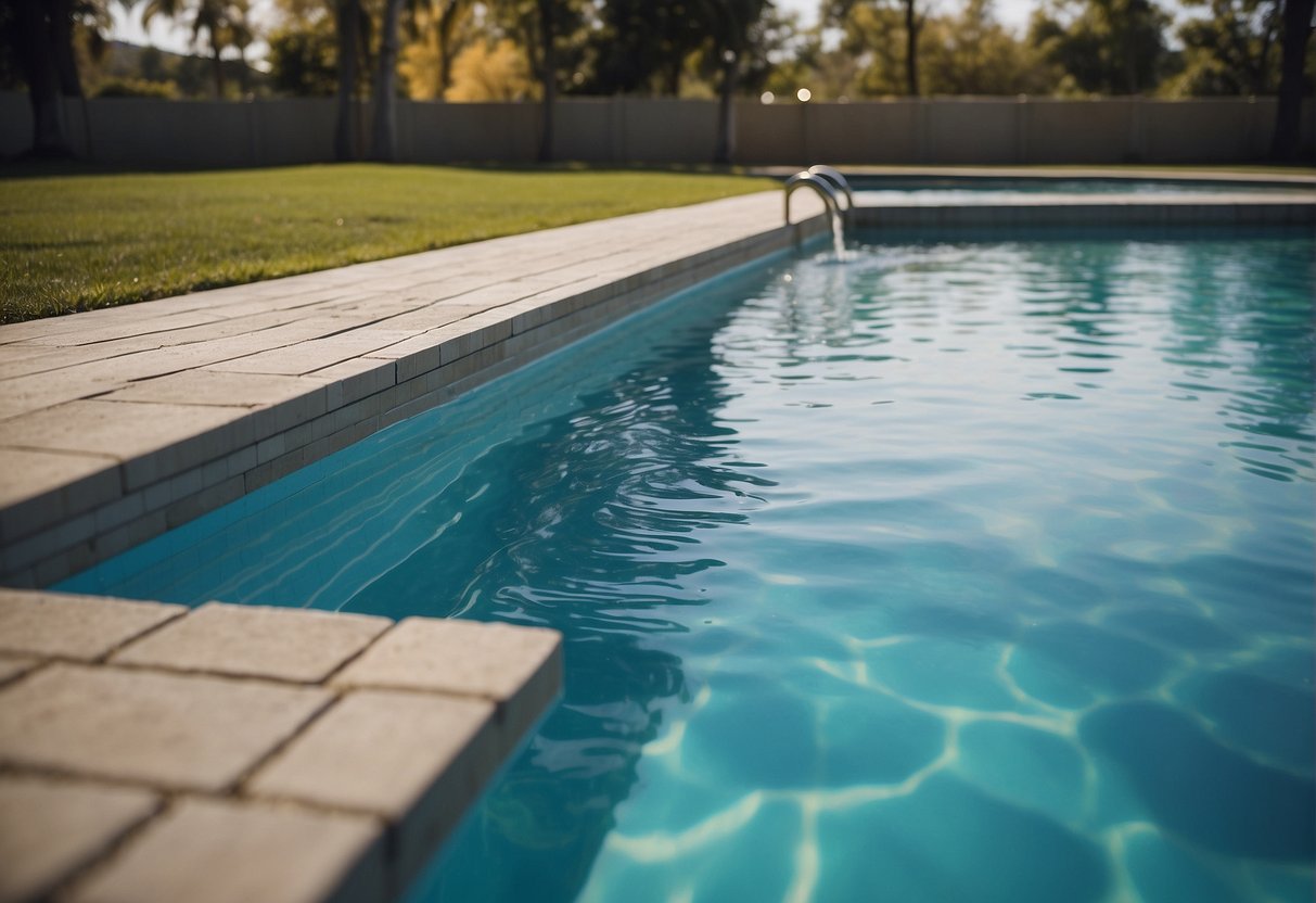 Crystal-clear pool water flows smoothly through clean filters, creating a ripple-free surface. Debris-free and balanced, the water reflects the surrounding environment with clarity