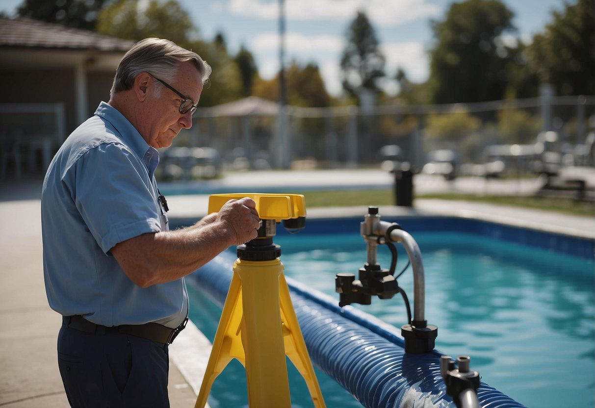 A pool inspector examines equipment and structure for safety. They check pumps, filters, and barriers for any signs of wear or damage