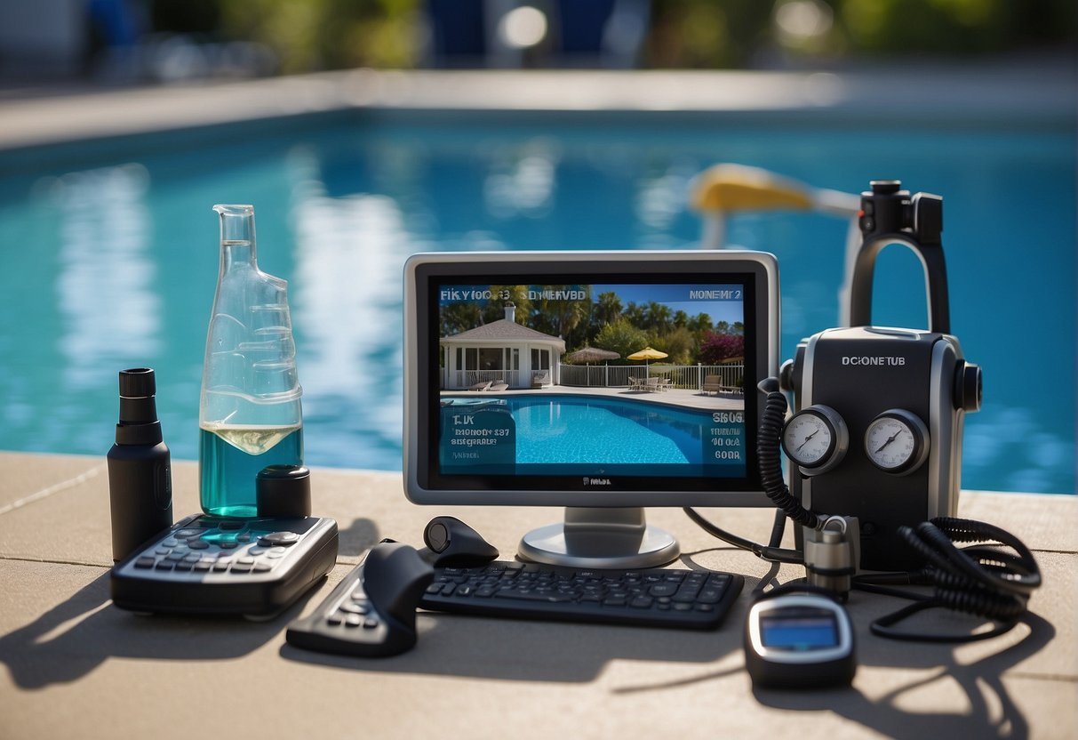 A pool inspector checks equipment for compliance with regulations