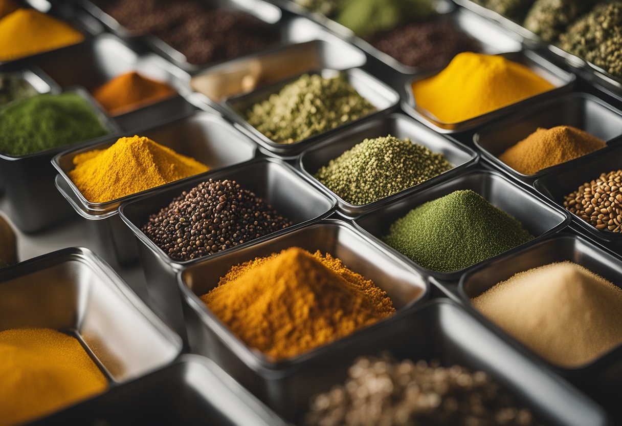 Various sustainable materials like glass, metal, or compostable bioplastics for eco-friendly spice packaging