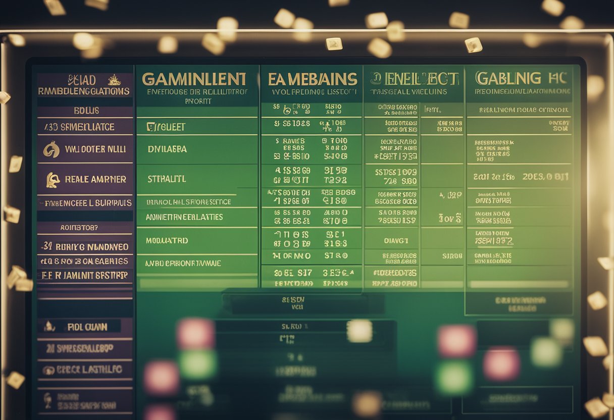 A computer screen displaying various gambling regulations and legislation