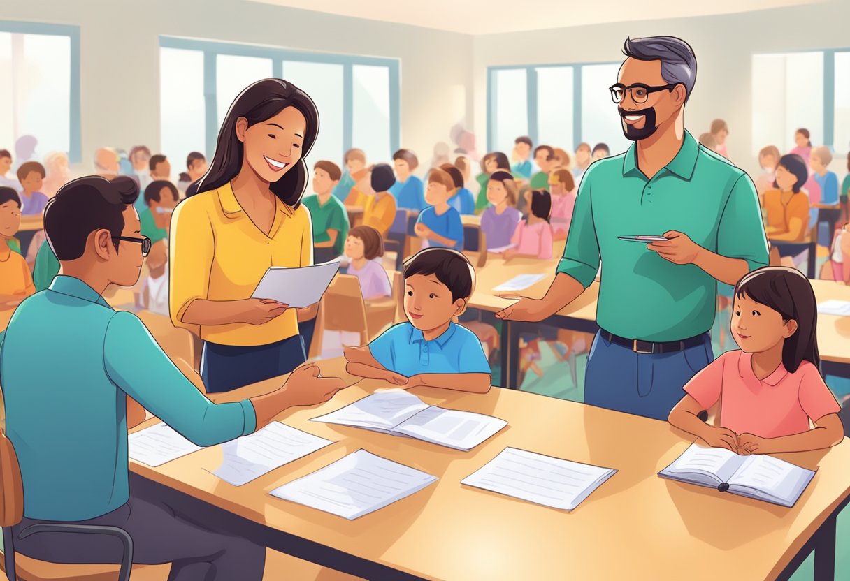 Non-English speaking parents use visual aids to communicate with teachers at school events