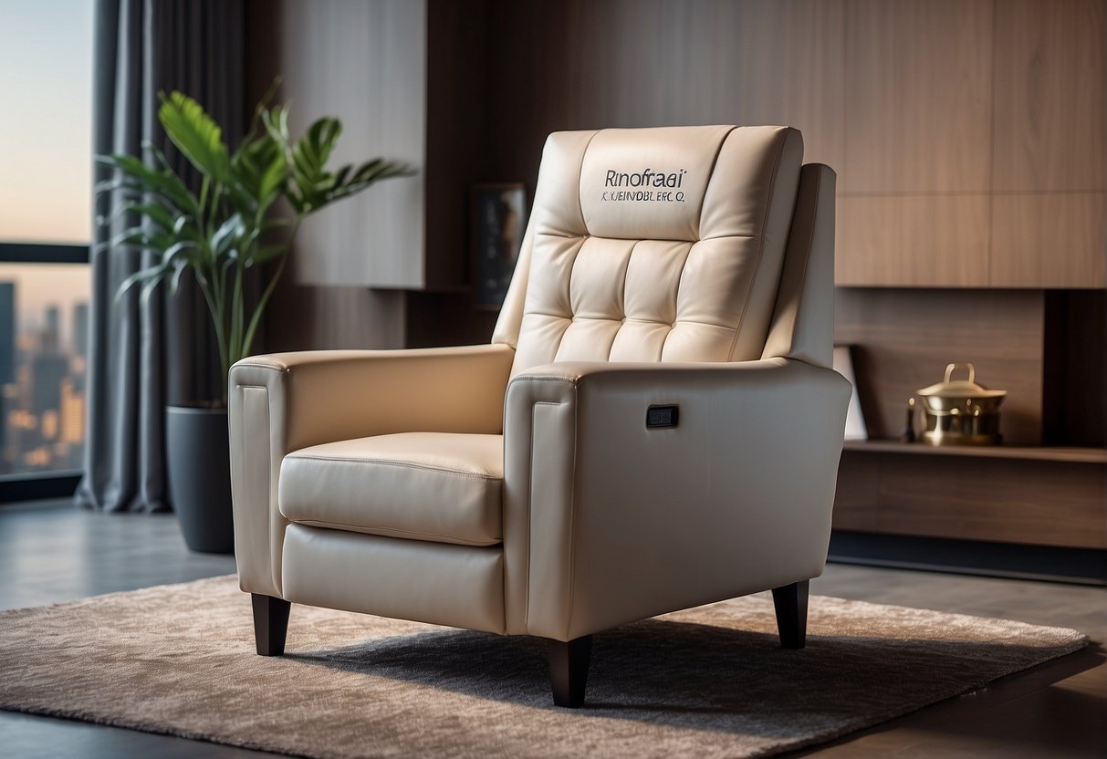A comfortable armchair with sleek design and extra features, surrounded by various brands' logos