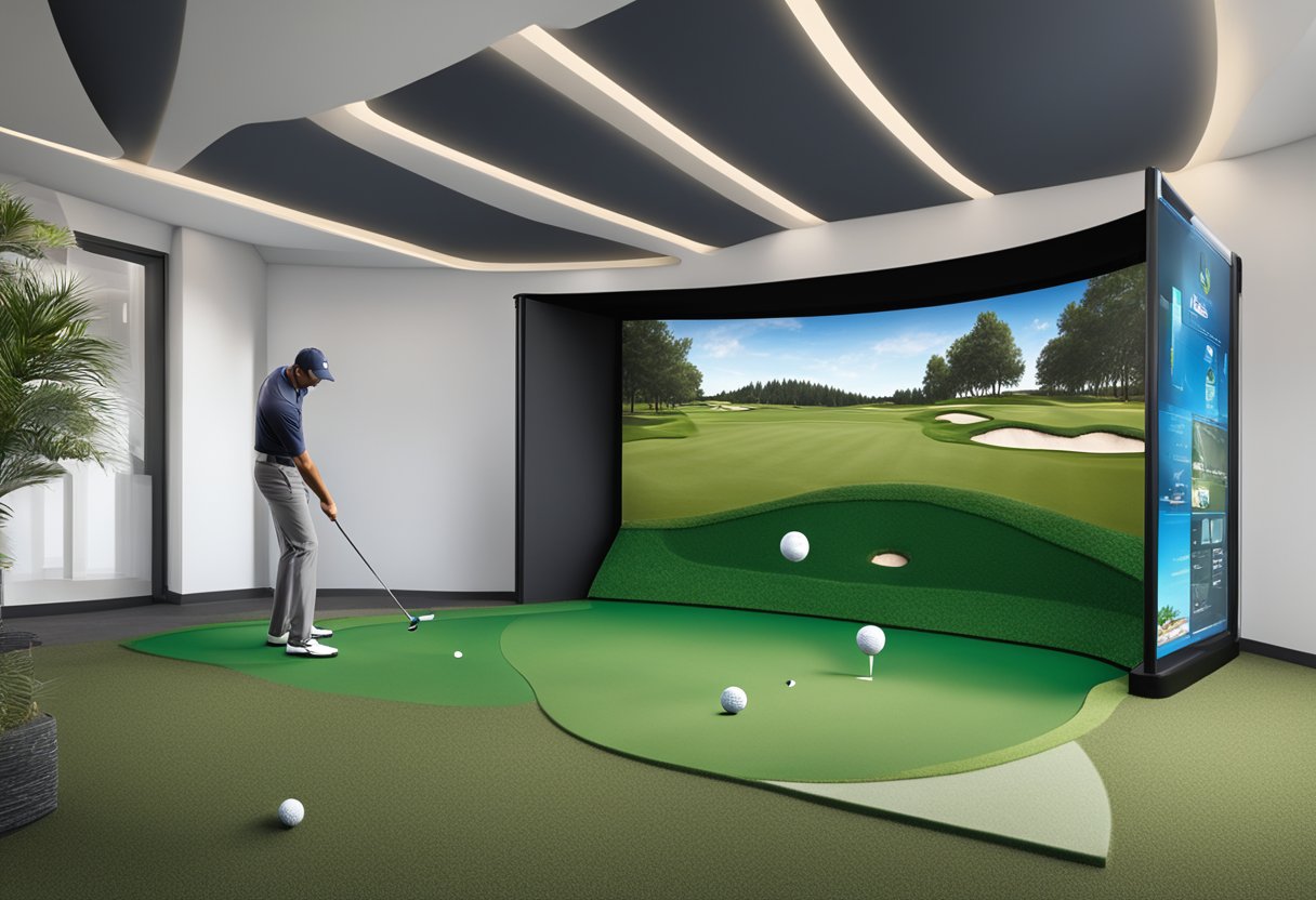 A Strikeclub golf simulator branded with interactive ads placed in high-traffic locations for marketing and promotion strategies