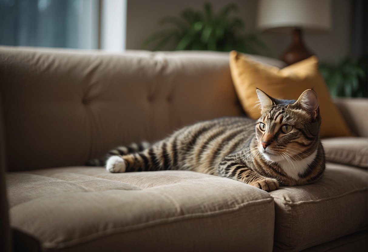 A sofa being treated with specialized products to remove cat urine odor