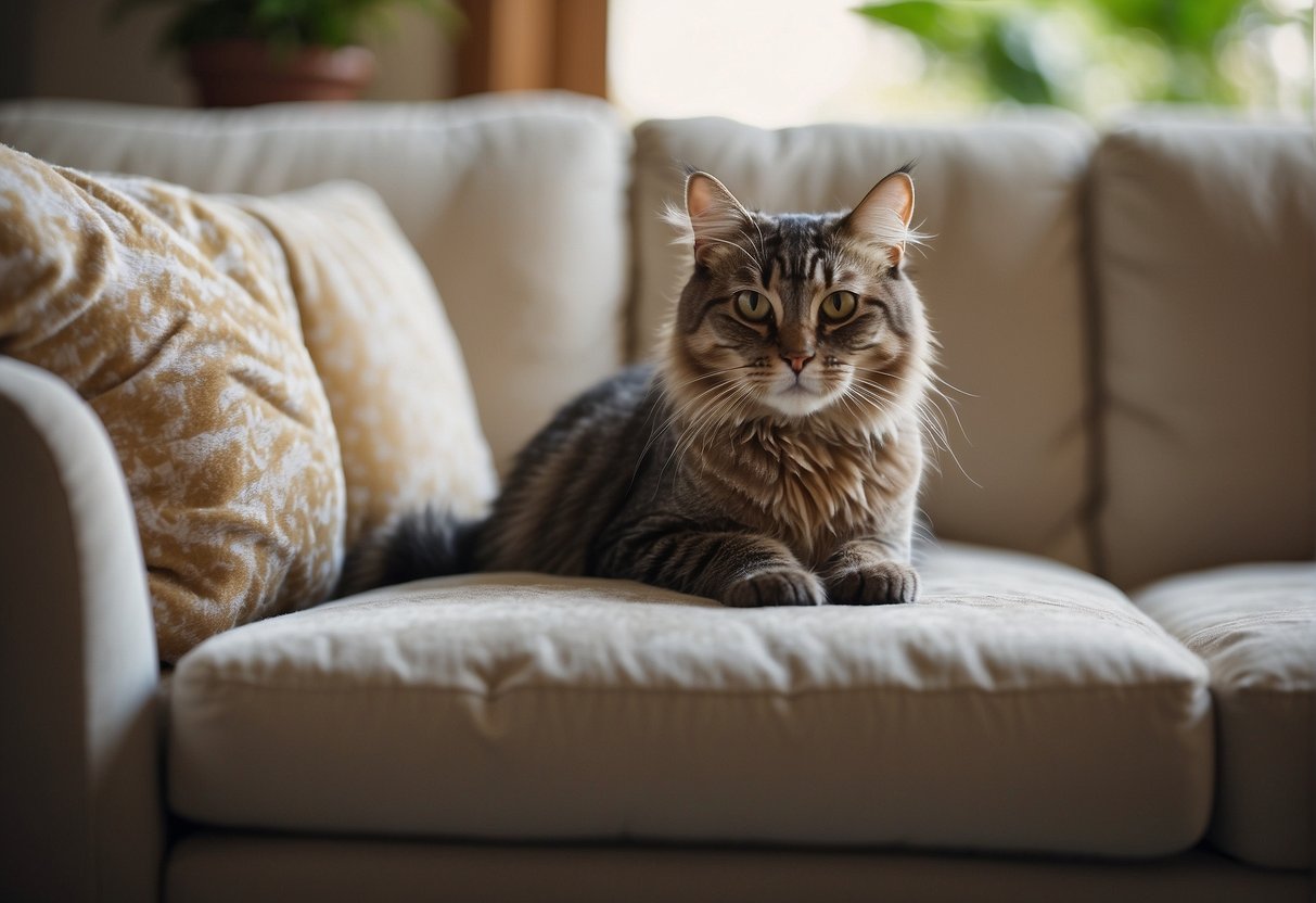 A sofa being cleaned with baking soda and vinegar to remove cat urine odor