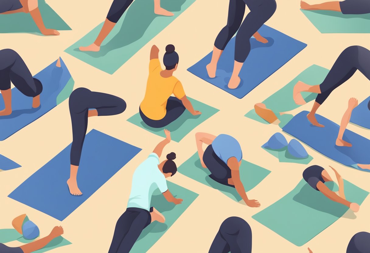 A person's feet positioned on a yoga mat, stretching and strengthening through various yoga poses