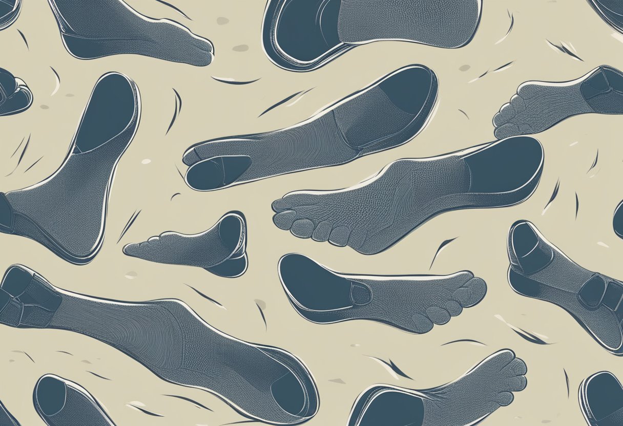 Feet flexing and rotating in various directions on a textured surface