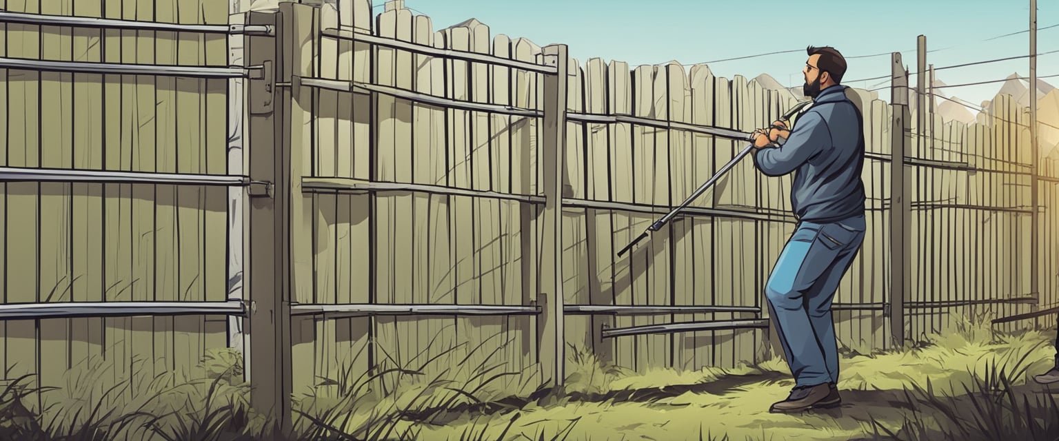 A person erects a sturdy fence, blocking out a menacing figure