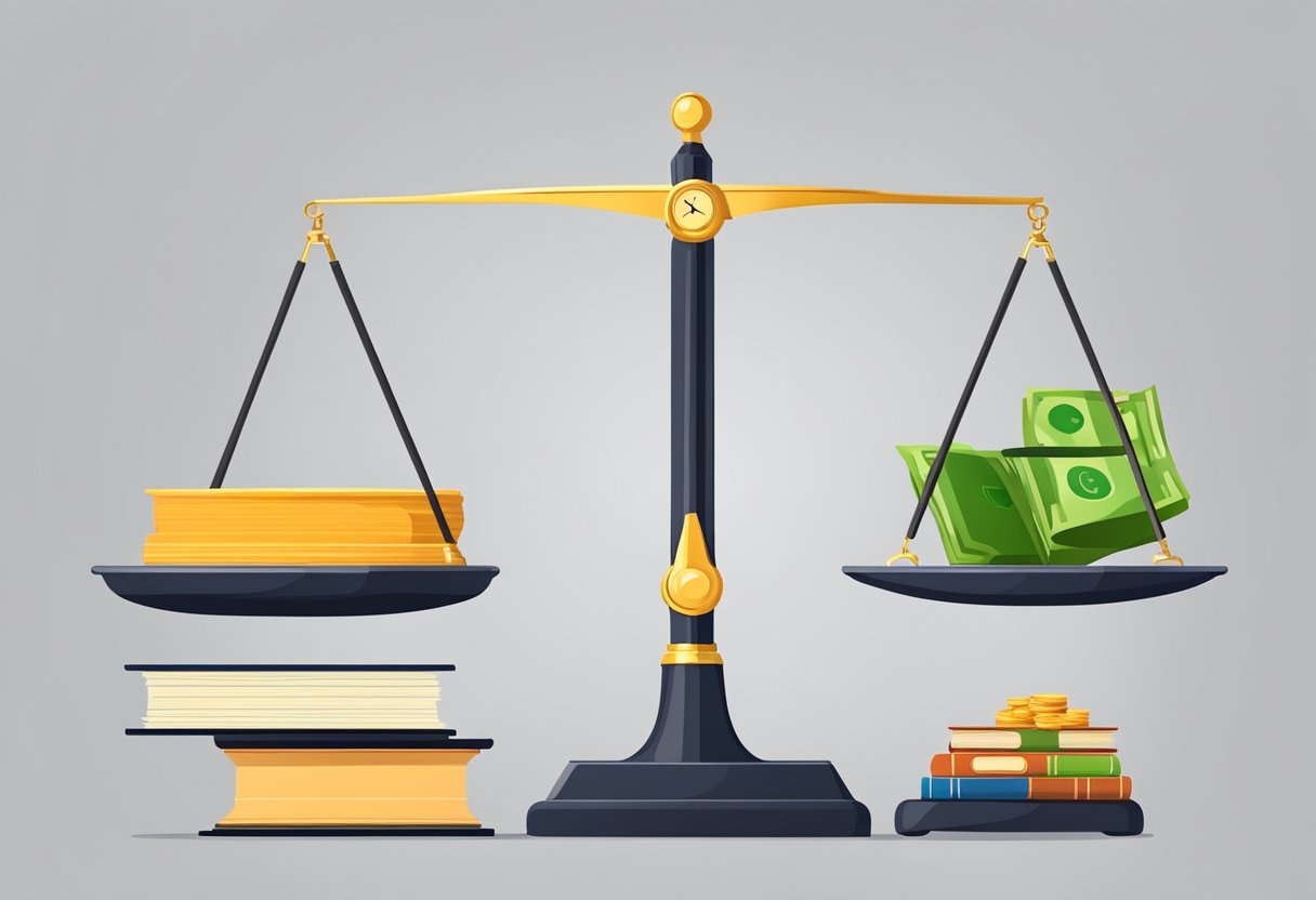 Assessing Educational App Quality: Key Considerations for Teachers and Parents Educational App LearningMole A scale weighing money and morals, with books and a smartphone, symbolizing educational app quality assessment