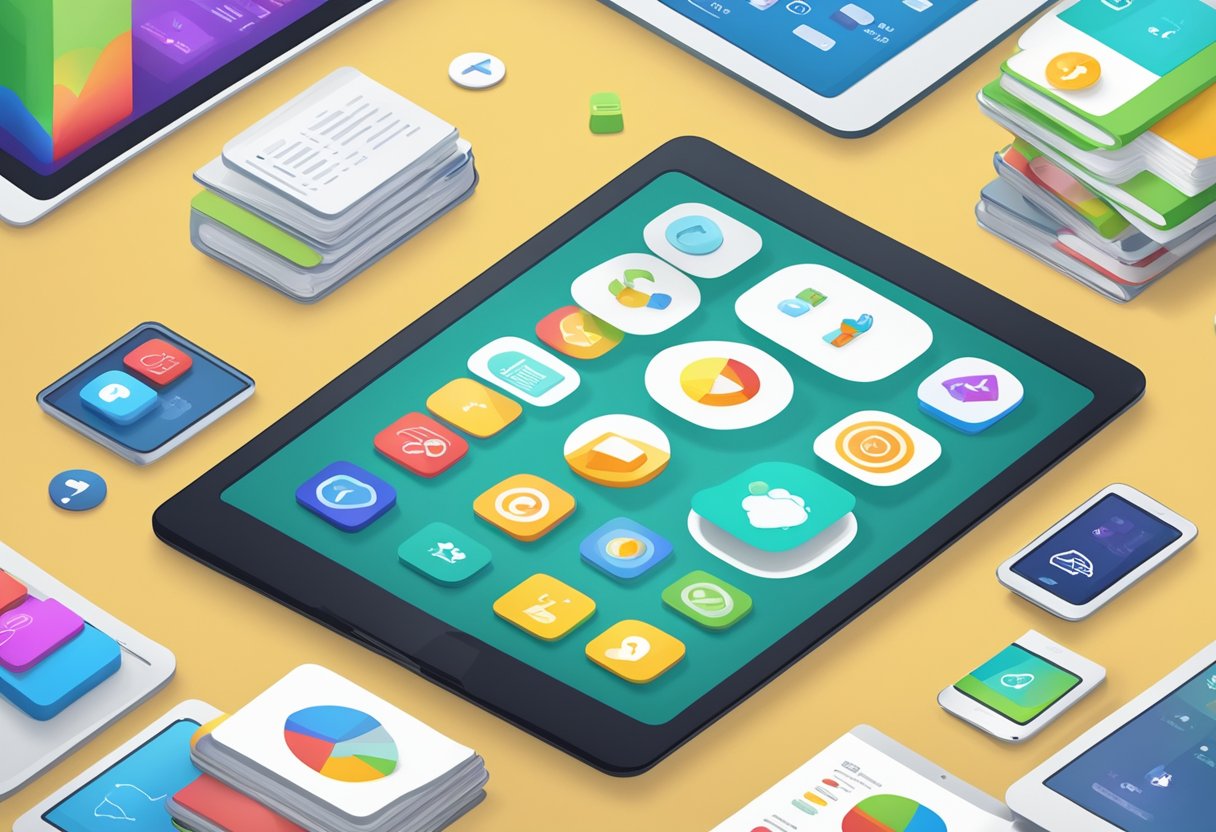 Assessing Educational App Quality: Key Considerations for Teachers and Parents Educational App LearningMole A stack of educational apps displayed on a tablet, with a chart showing app quality ratings. Icons representing different subjects and age groups surround the tablet
