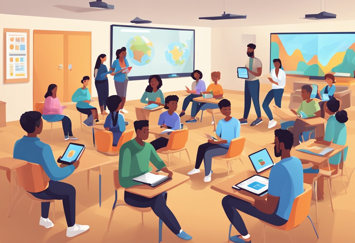 Assessing Educational App Quality: Key Considerations for Teachers and Parents Educational App LearningMole A classroom setting with diverse students using educational apps on tablets while educators and parents observe and discuss app quality