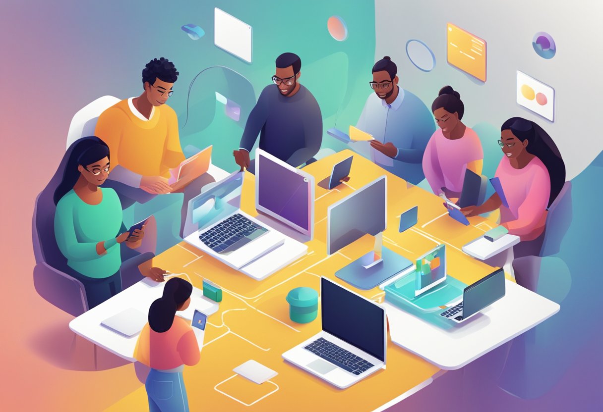 Enhancing Problem-Solving Skills with Interactive Apps: A Guide to Smarter Learning Problem-solving skill,Interactive app LearningMole A group of diverse characters using interactive apps to solve various problems in a collaborative and engaging manner