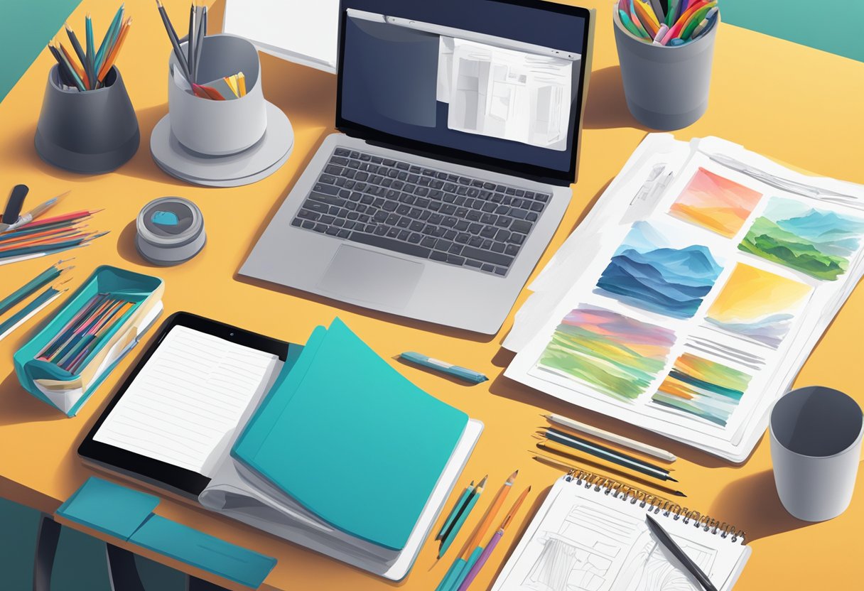 How to Implement Digital Portfolios in Your Classroom: A Step-by-Step Guide Digital portfolio LearningMole A student's paper portfolio transforms into a digital one, with a laptop and tablet on a desk, surrounded by traditional art supplies