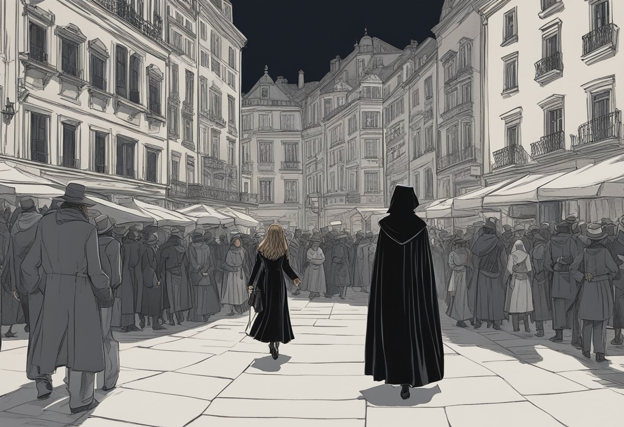 Miguel O'Hara's daughter disappeared in a crowded city square. A figure in a dark cloak was seen leading her away