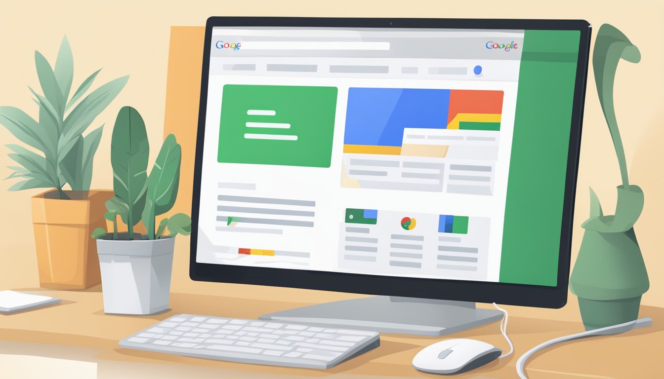 A computer screen displaying Google AdWords with a keyboard and mouse nearby