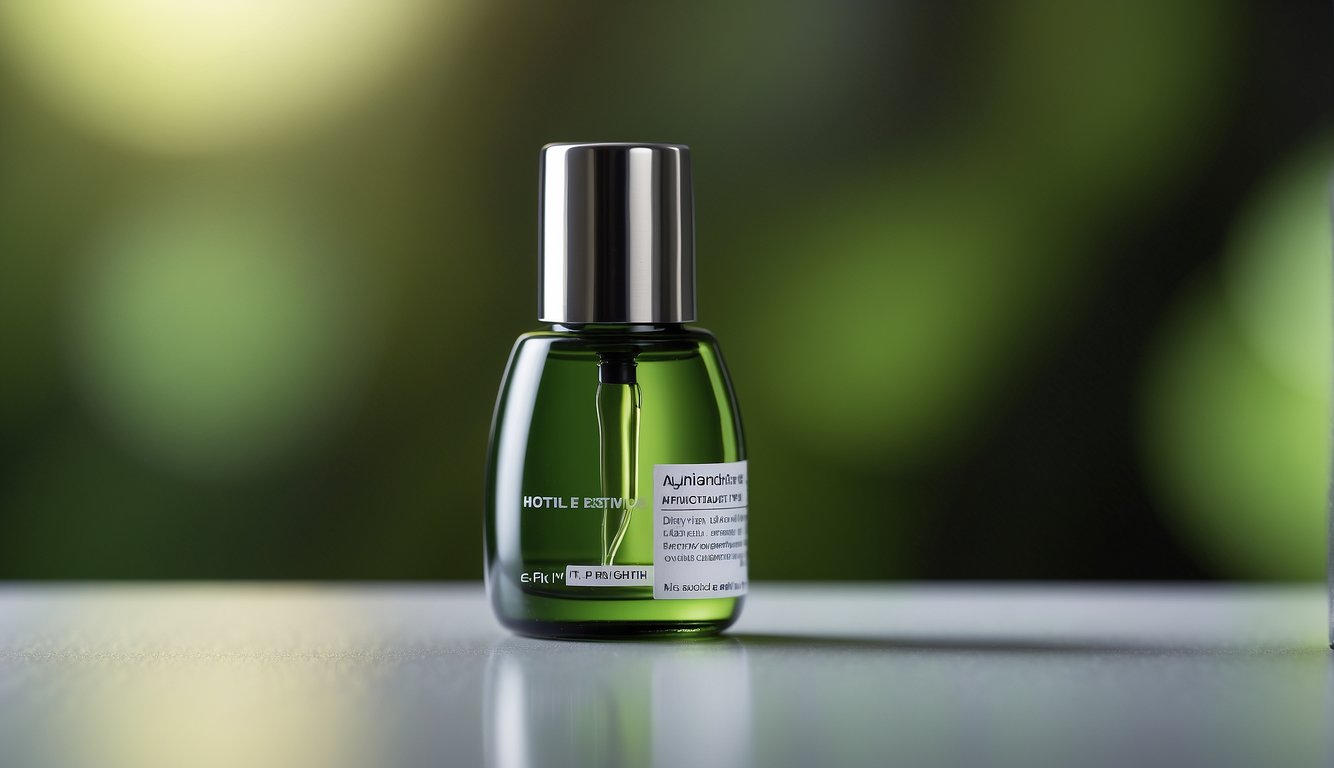 A sleek, modern eye drop bottle with vibrant green and white packaging against a clean, minimalist background