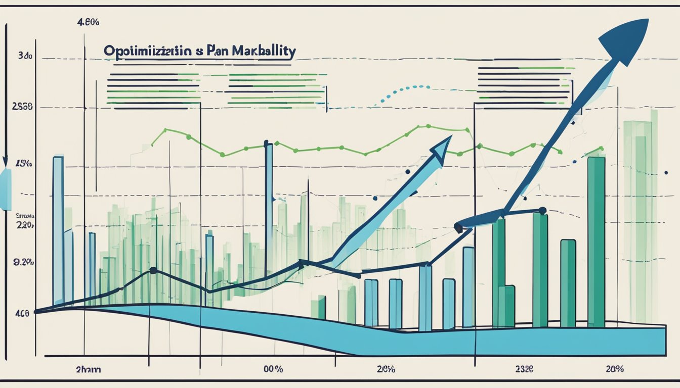 A graph showing exponential growth, with arrows pointing upwards and the words "Optimization and Scalability Marketing Plan" at the top