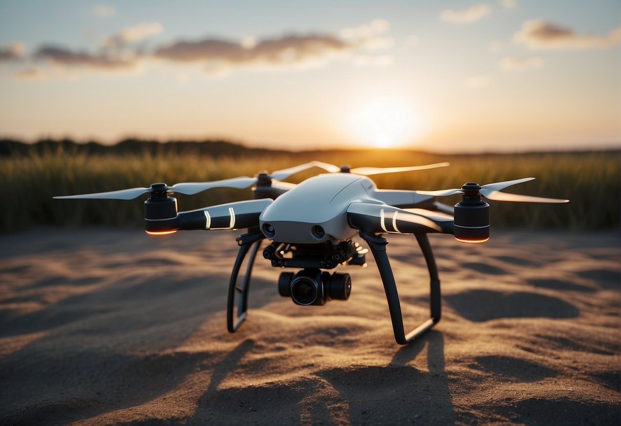A drone hovers in the sky, its gimbal adjusting smoothly as it captures breathtaking aerial footage. The advanced features and settings are evident in its precise and stable movements