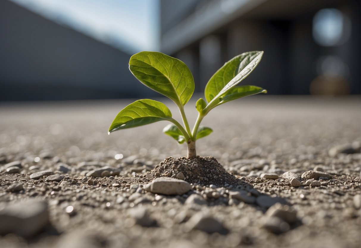 A small seedling breaking through concrete, symbolizing adaptation and resistance in the face of disruptive innovation