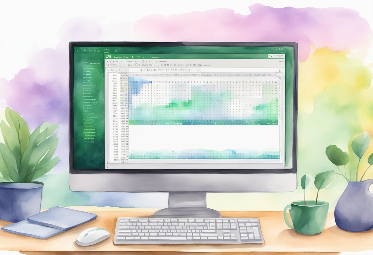 A computer screen displaying an Excel VBA code with comments, a keyboard, and a mouse on a desk