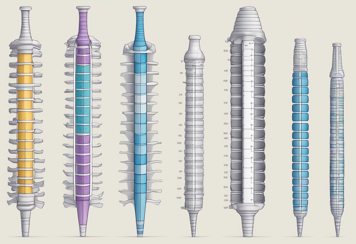 The spine calculator displays the anatomy of the spine in a clear and detailed manner, with each vertebra labeled and positioned accurately